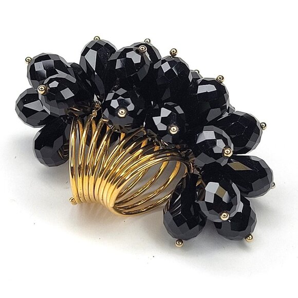 Swaroski Crystal Ring Flamboyant Unique Black Crystal Bicone Beaded Cluster Ring - Picture 9 of 14